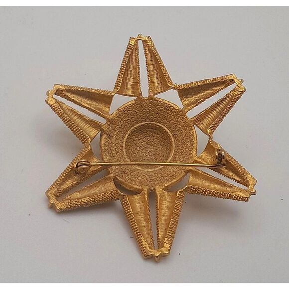 Large Star of Ethiopia Six Pointed Star of David Gold Tone Brooch Byzantine - Picture 3 of 4
